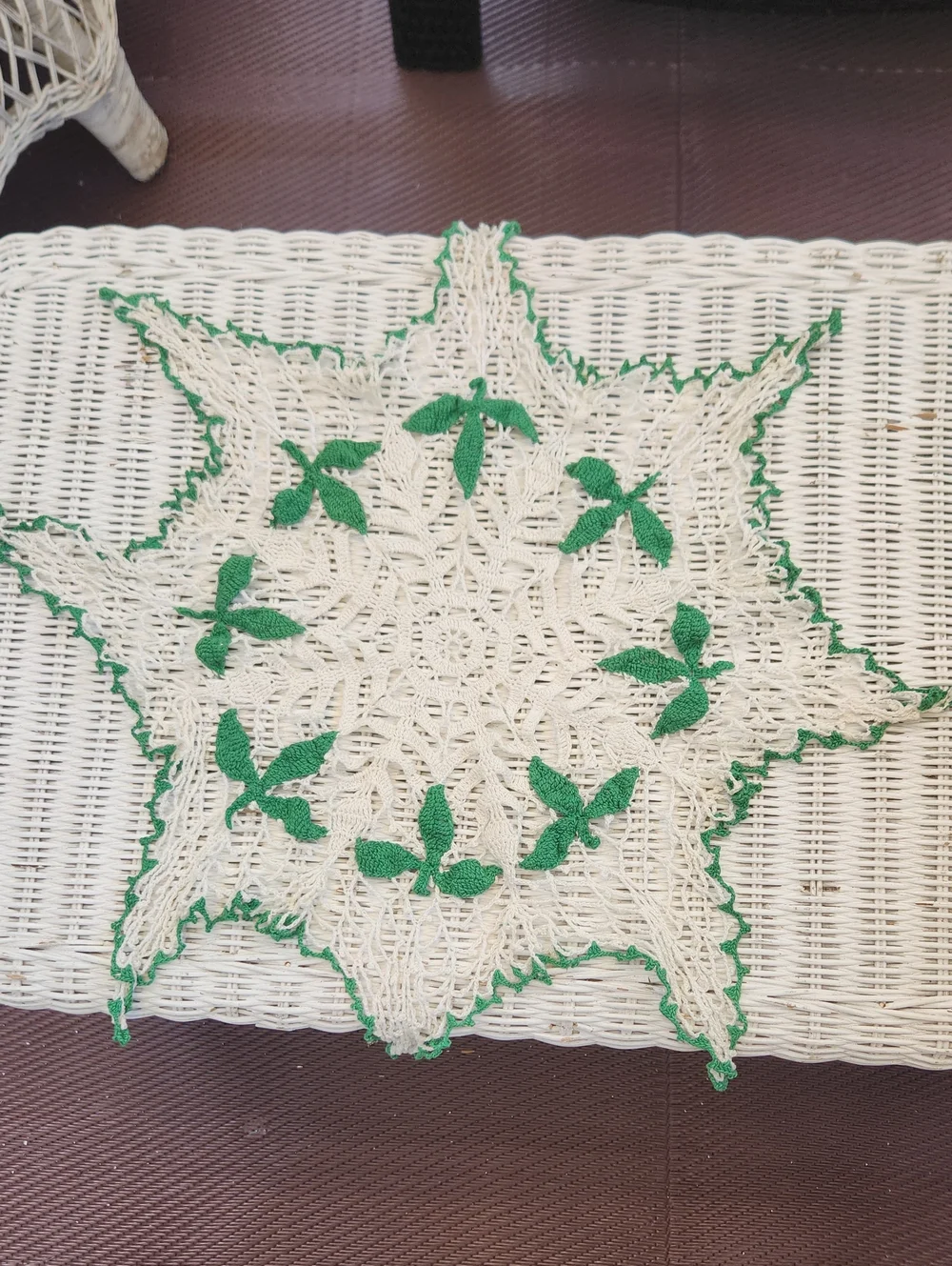 Handmade Crochet Star Doily With Leaves